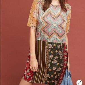 Anthro Tiny Patchwork Patterned Tunic Dress M